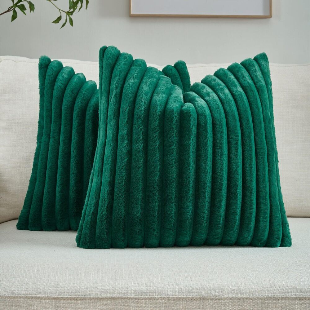 8669 Emerald Green Striped Decorative Throw Pillow Covers 16x16 Inch Set of